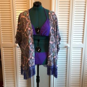 Purple paisley fringe cover up